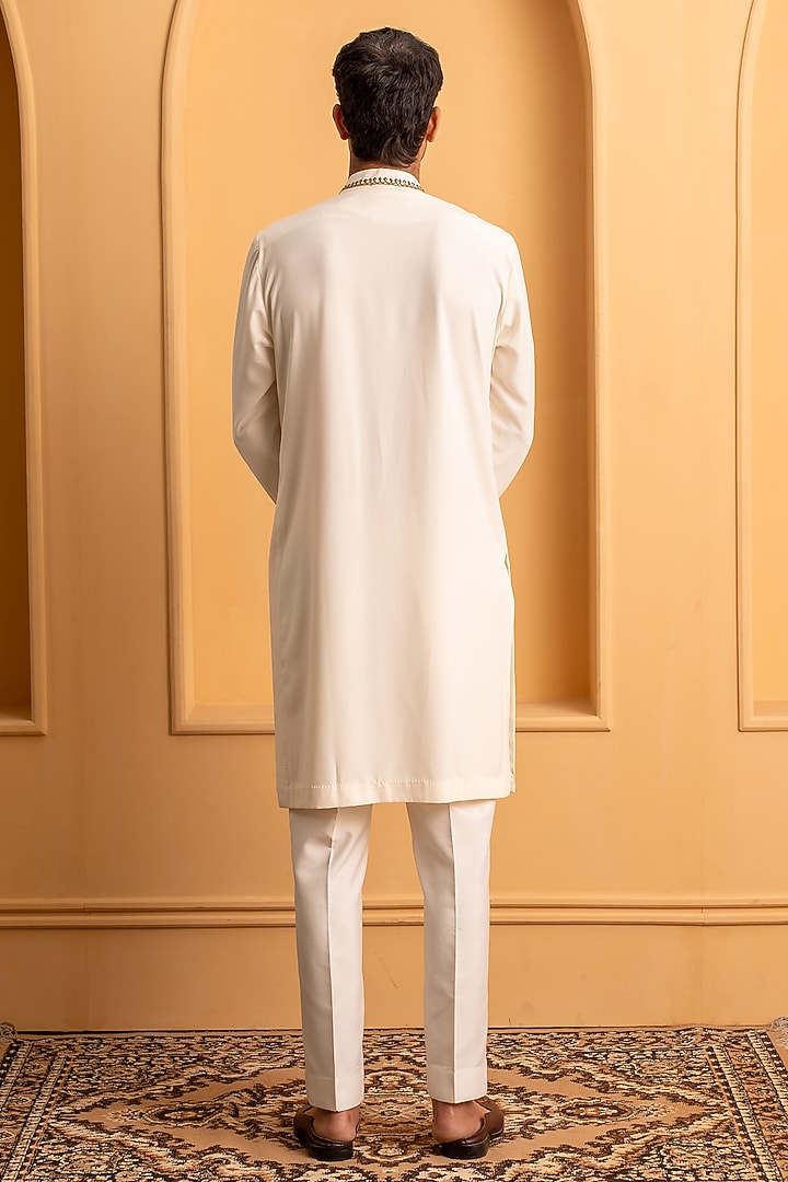 Ivory Italian Crepe Beads Handwork Kurta Set by Dev Kumar at Pernia's Pop Up Shop