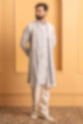 Sky Blue Cotton Silk Resham Embroidered Kurta Set by Dev Kumar at Pernia's Pop Up Shop