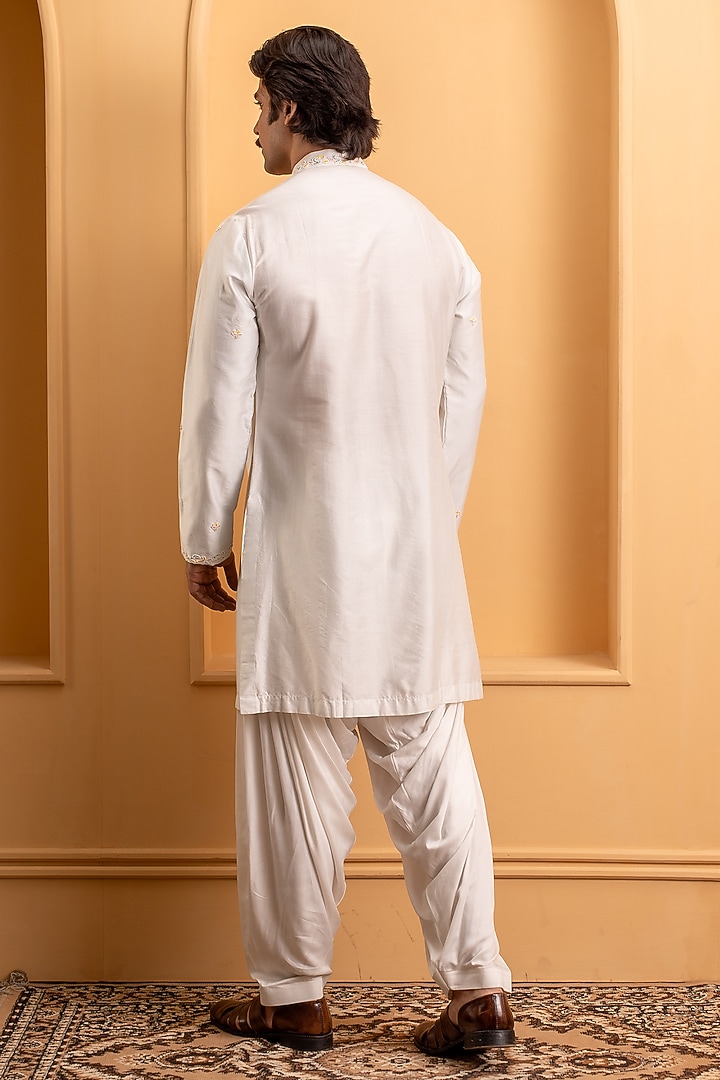 Dusty Powder Blue Cotton Silk Resham Embroidered Kurta Set by Dev Kumar at Pernia's Pop Up Shop