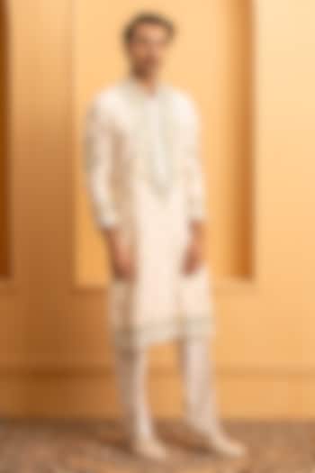 Ivory Cotton Silk Resham Embroidered Kurta Set by Dev Kumar at Pernia's Pop Up Shop