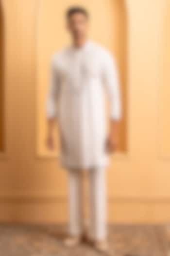 White Cotton Silk Resham Work Kurta Set by Dev Kumar at Pernia's Pop Up Shop