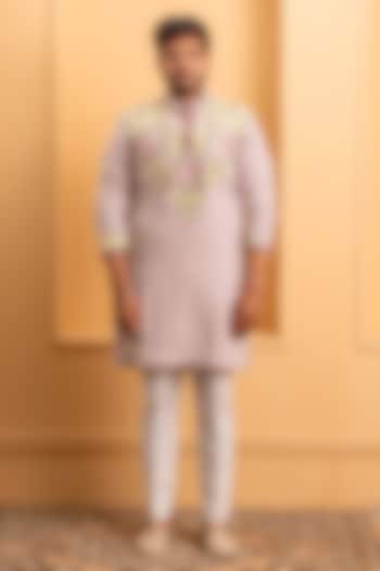 Mauve Italian Crepe Resham Work Kurta Set by Dev Kumar at Pernia's Pop Up Shop