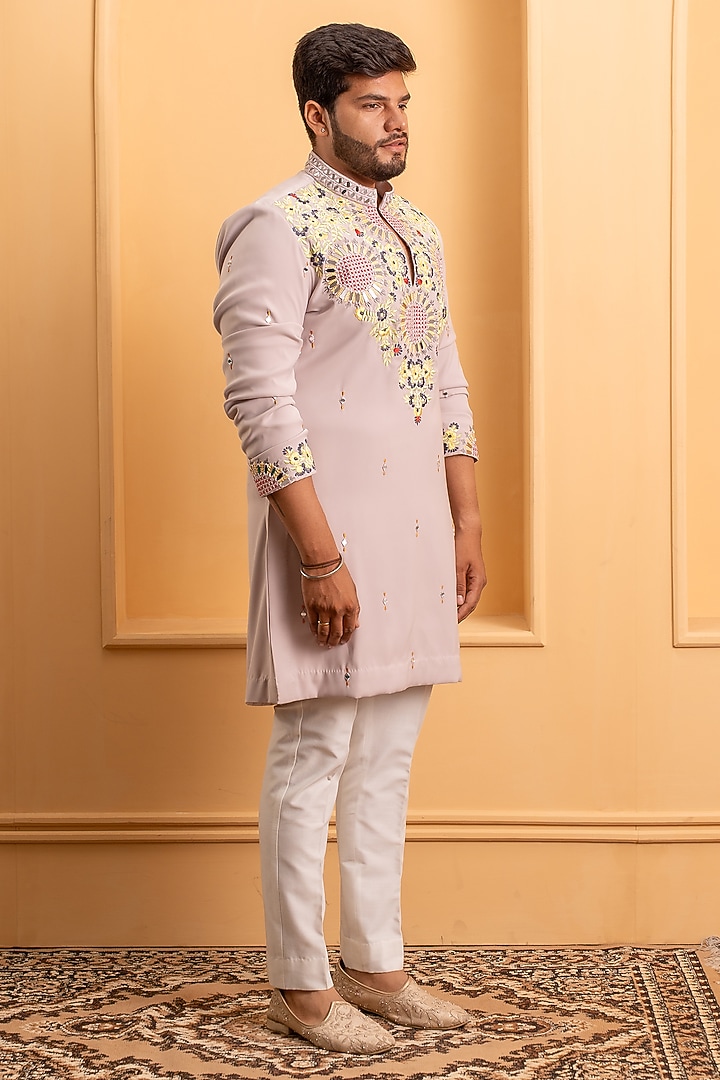Mauve Italian Crepe Resham Work Kurta Set by Dev Kumar at Pernia's Pop Up Shop