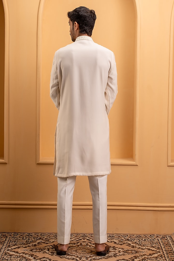 Ivory Cotton Silk Hand Embroidered Kurta Set by Dev Kumar at Pernia's Pop Up Shop