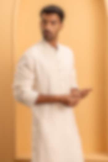 Ivory Cotton Silk Hand Embroidered Kurta Set by Dev Kumar at Pernia's Pop Up Shop