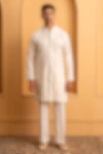 Ivory Cotton Silk Resham Embroidered Kurta Set by Dev Kumar at Pernia's Pop Up Shop