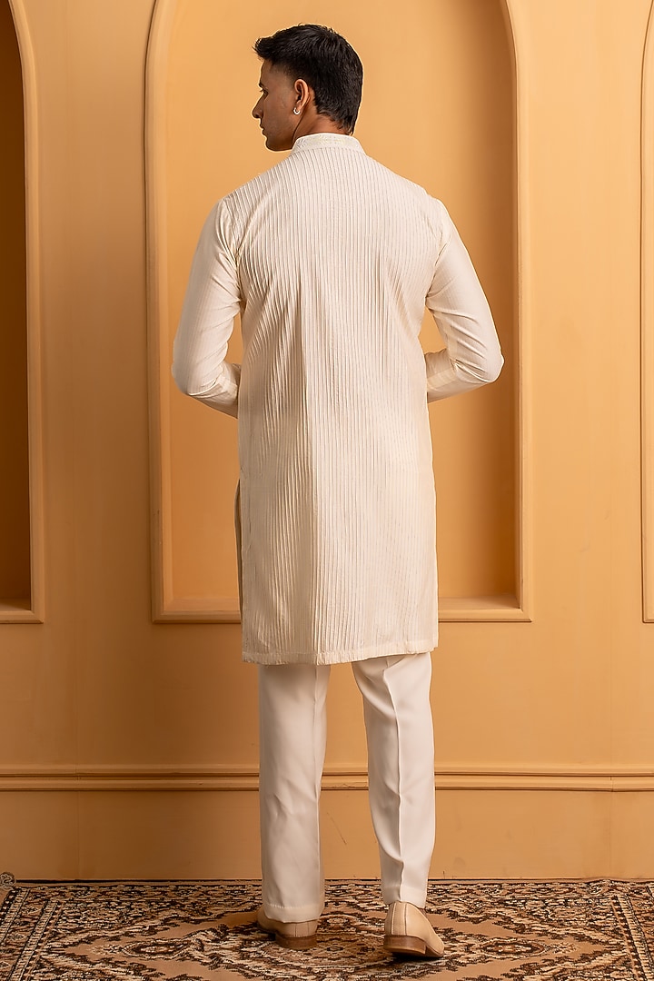 Ivory Cotton Silk Resham Embroidered Kurta Set by Dev Kumar at Pernia's Pop Up Shop