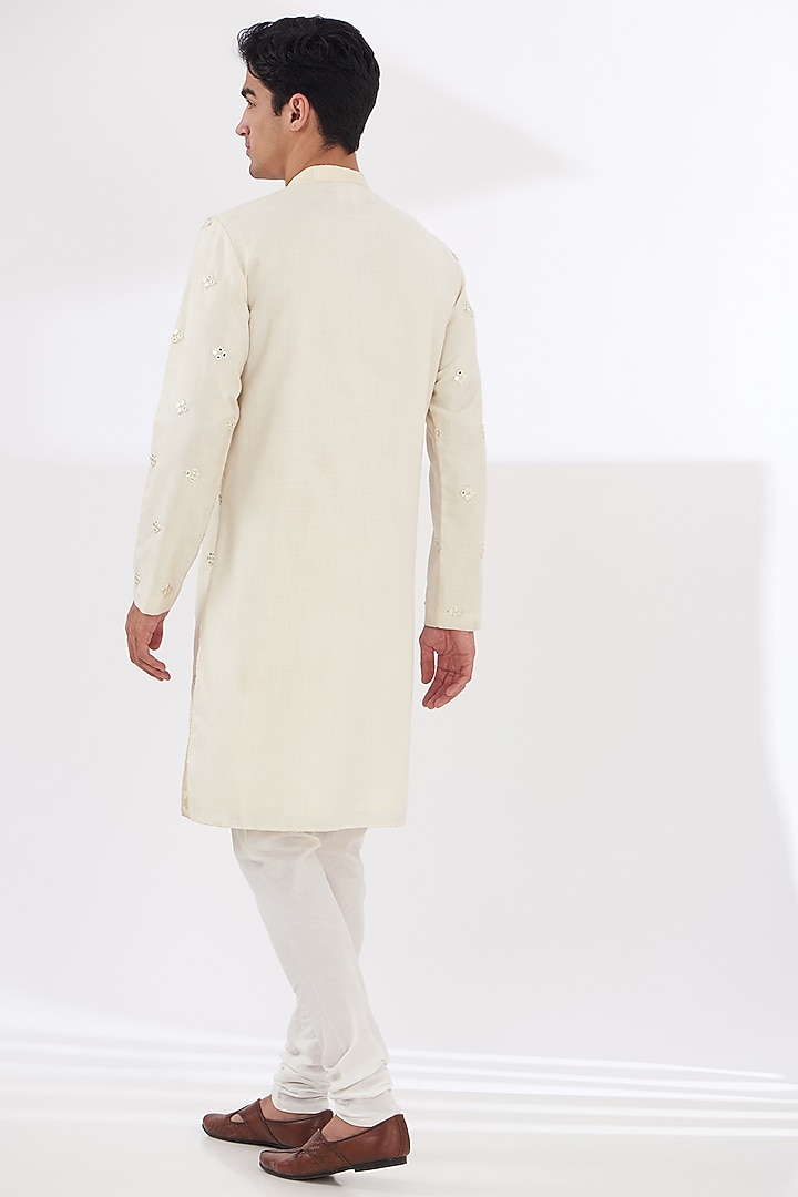 Ivory Cotton Silk Embroidered Kurta Set by Dev Kumar at Pernia's Pop Up Shop