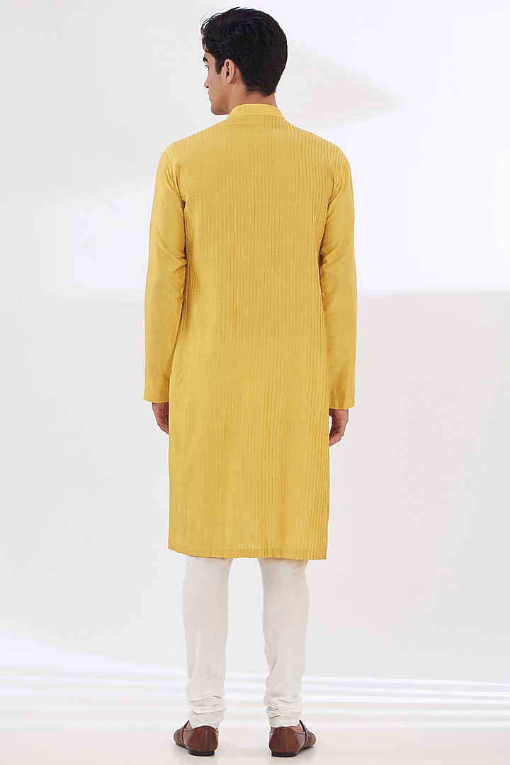 Yellow Cotton Silk Kurta Set by Dev Kumar at Pernia's Pop Up Shop