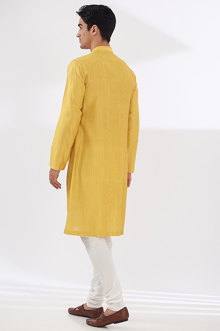 Yellow Cotton Silk Kurta Set by Dev Kumar at Pernia's Pop Up Shop