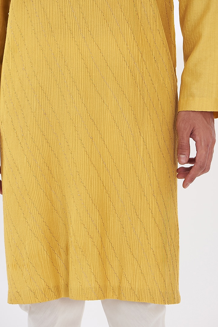 Yellow Cotton Silk Kurta Set by Dev Kumar at Pernia's Pop Up Shop
