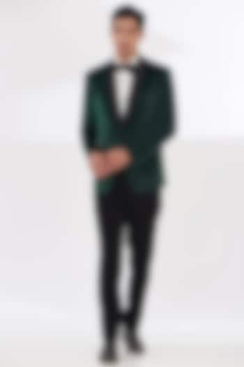 Bottle Green Silk Velvet Tuxedo Set by Dev Kumar