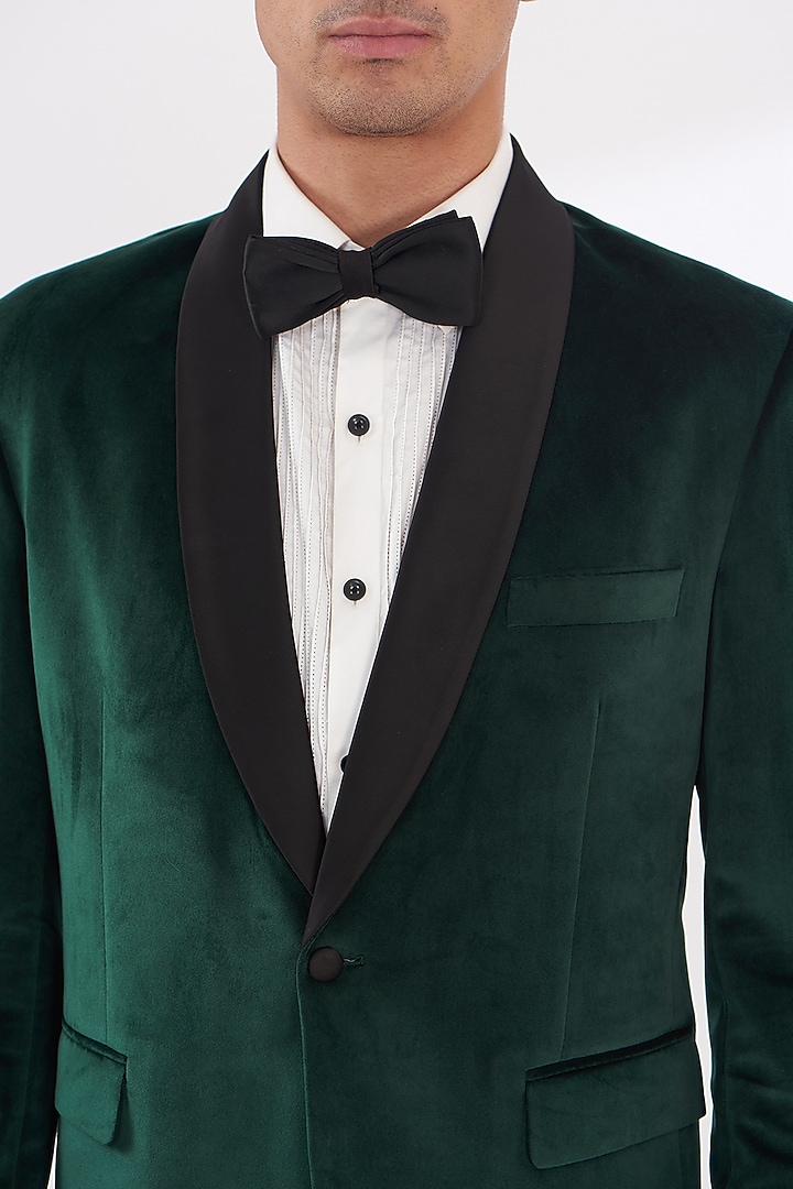 Bottle Green Silk Velvet Tuxedo Set by Dev Kumar at Pernia's Pop Up Shop