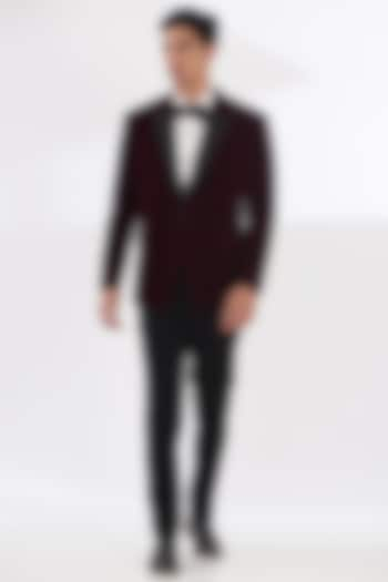 Wine Silk Velvet Tuxedo Set by Dev Kumar at Pernia's Pop Up Shop