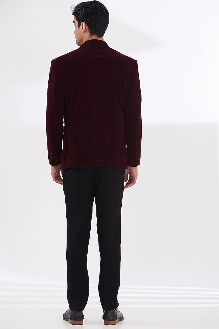 Wine Silk Velvet Tuxedo Set by Dev Kumar at Pernia's Pop Up Shop