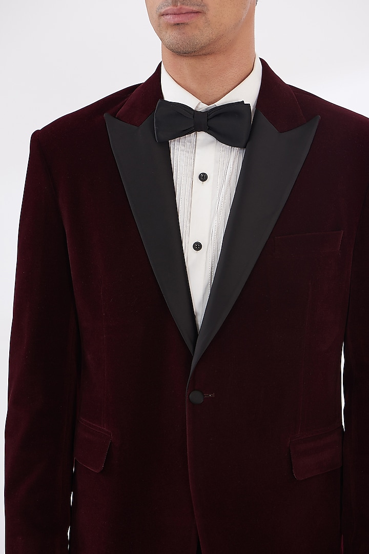 Wine Silk Velvet Tuxedo Set by Dev Kumar at Pernia's Pop Up Shop