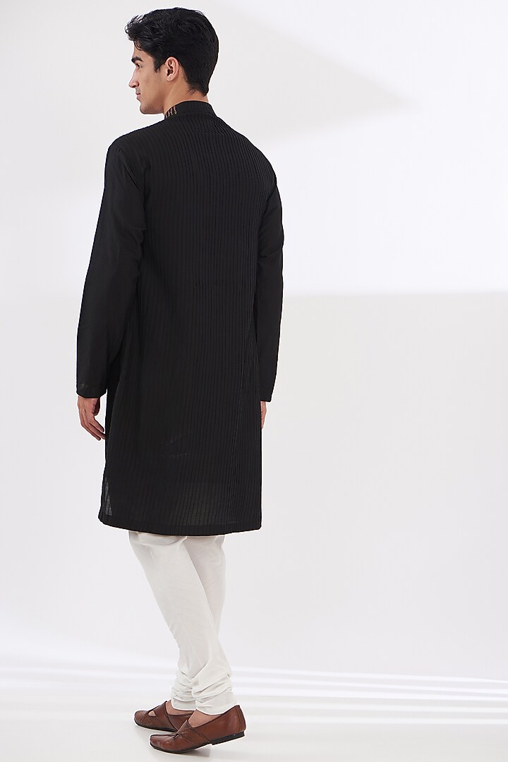 Black Cotton Silk Kurta Set by Dev Kumar at Pernia's Pop Up Shop