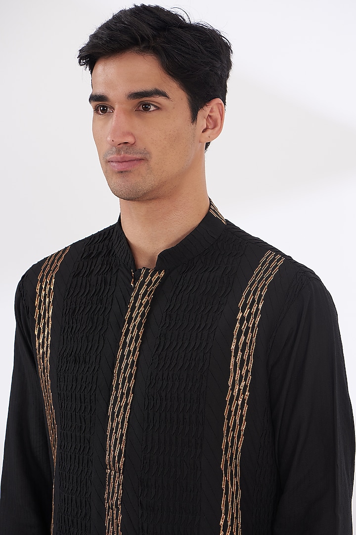 Black Cotton Silk Kurta Set by Dev Kumar at Pernia's Pop Up Shop