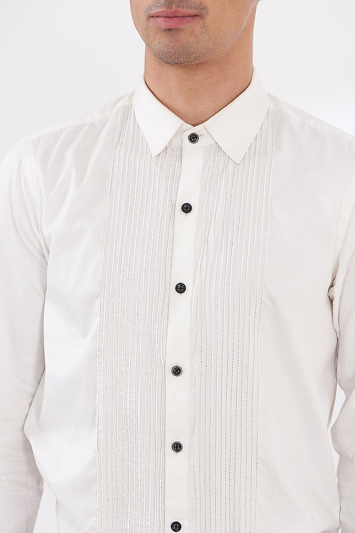 White Cotton Satin Party Wear Shirt by Dev Kumar at Pernia's Pop Up Shop