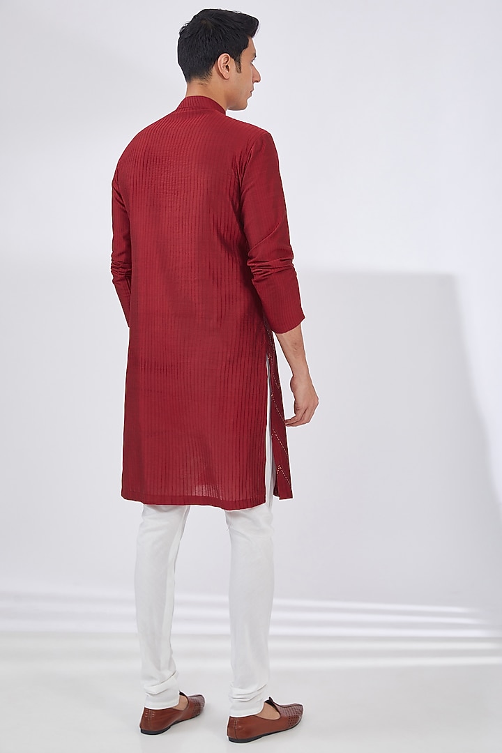 Red Cotton Silk Kurta Set by Dev Kumar at Pernia's Pop Up Shop