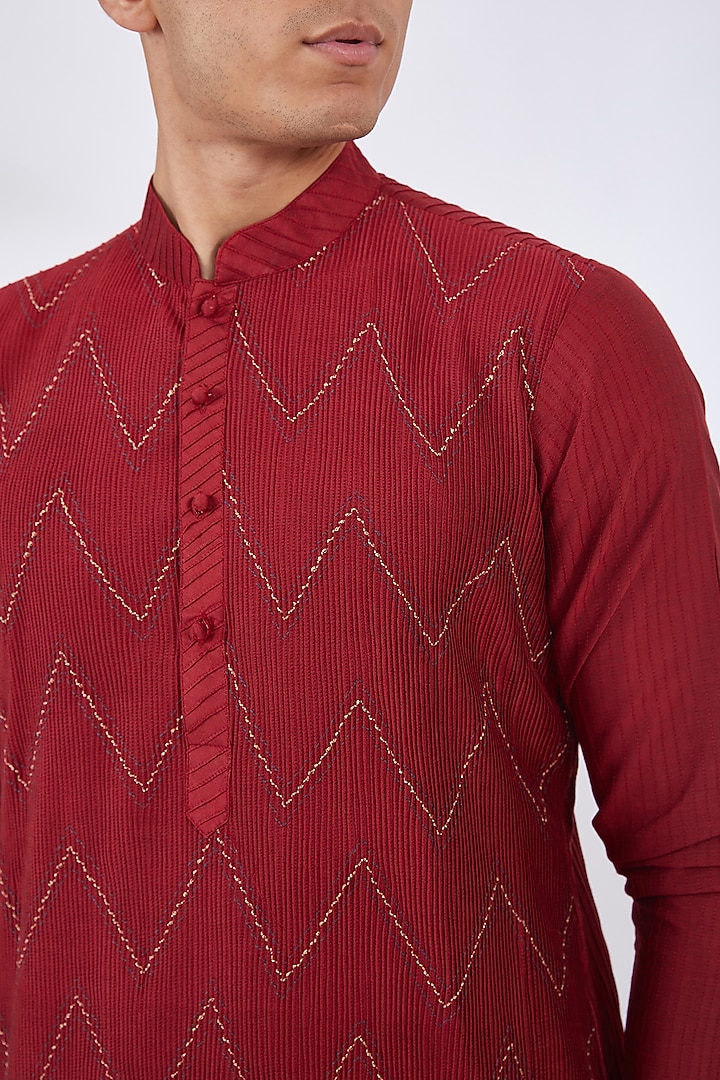Red Cotton Silk Kurta Set by Dev Kumar at Pernia's Pop Up Shop