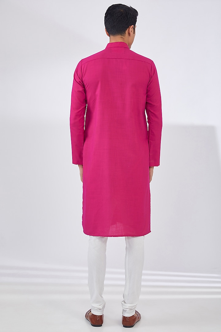 Pink Cotton Silk Embroidered Kurta Set by Dev Kumar at Pernia's Pop Up Shop
