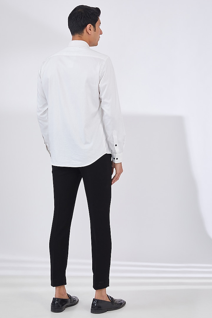 White Cotton Satin Party Wear Shirt by Dev Kumar at Pernia's Pop Up Shop