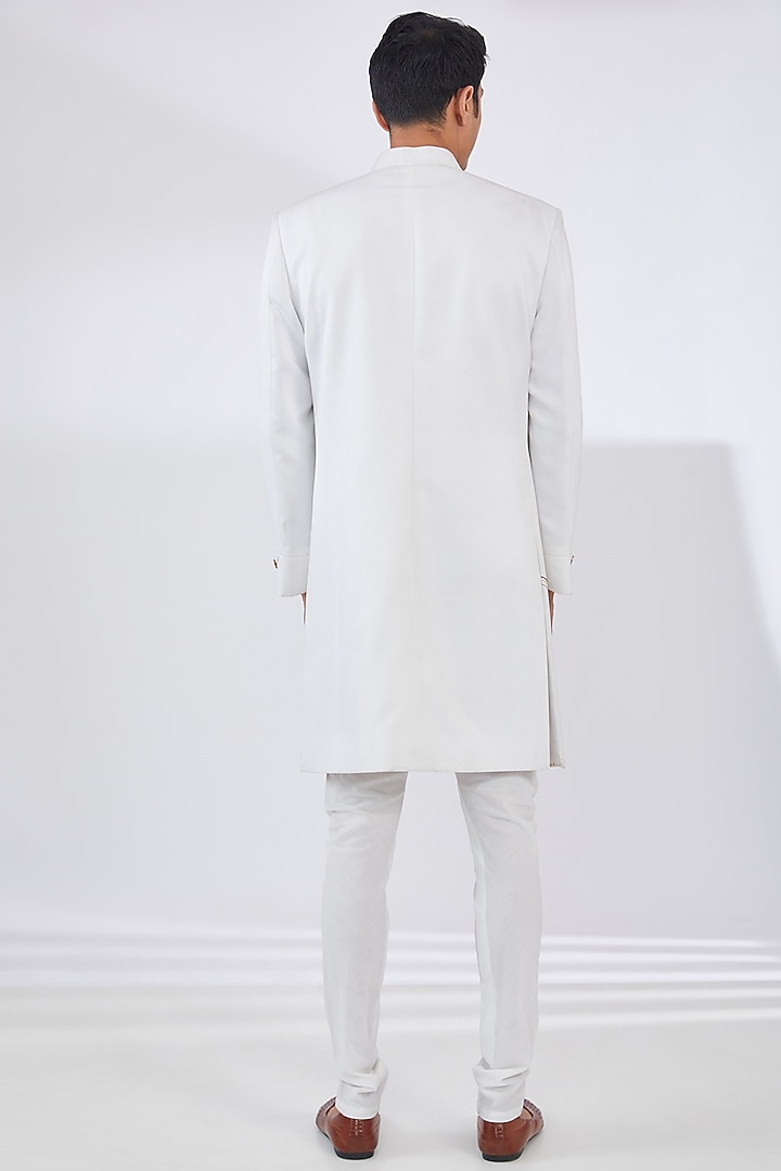Ivory Raw Silk Wedding Indowestern Set by Dev Kumar at Pernia's Pop Up Shop