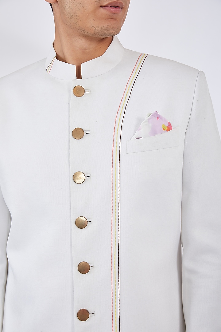 Ivory Raw Silk Wedding Indowestern Set by Dev Kumar at Pernia's Pop Up Shop
