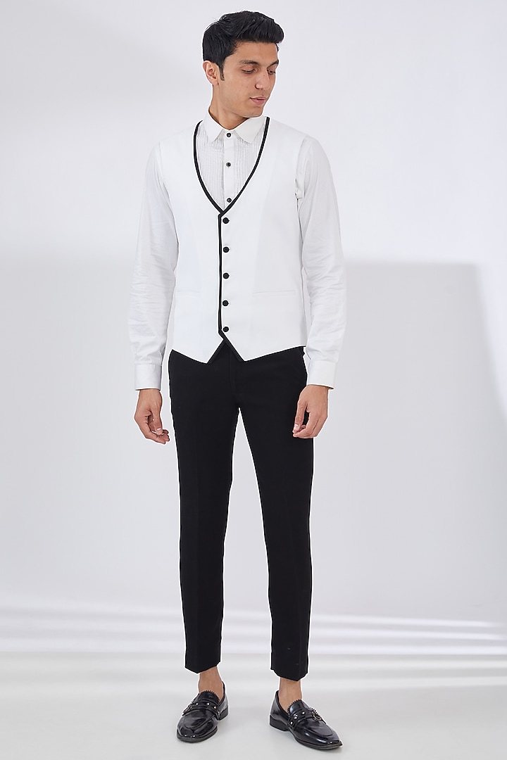 White Italian Crepe Tuxedo Set by Dev Kumar at Pernia's Pop Up Shop