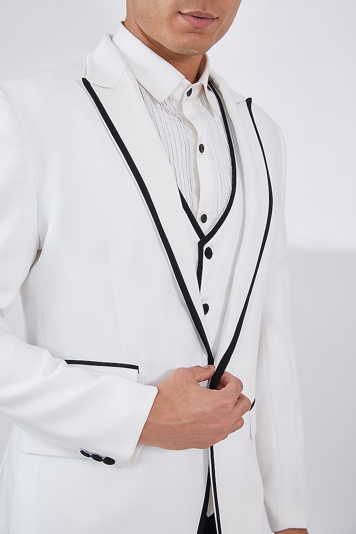 White Italian Crepe Tuxedo Set by Dev Kumar at Pernia's Pop Up Shop