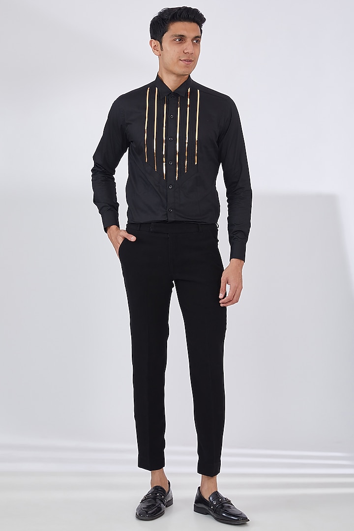 Black Italian Crepe Tuxedo Set by Dev Kumar at Pernia's Pop Up Shop
