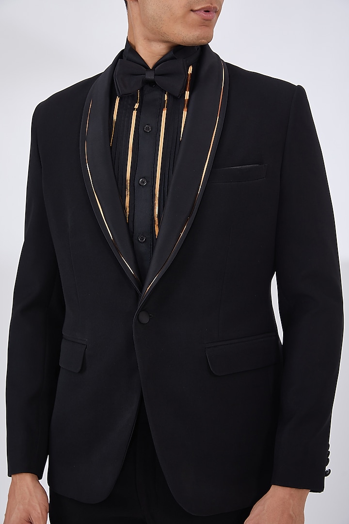 Black Italian Crepe Tuxedo Set by Dev Kumar at Pernia's Pop Up Shop