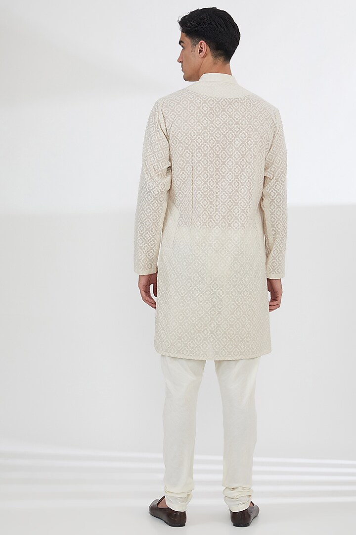 Light Gold Raw Silk Dabka & Zardosi Embroidered Groom Sherwani Set by Dev Kumar at Pernia's Pop Up Shop