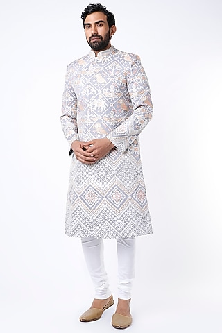 Grey Patola Embroidered Sherwani by Dev R Nil Men