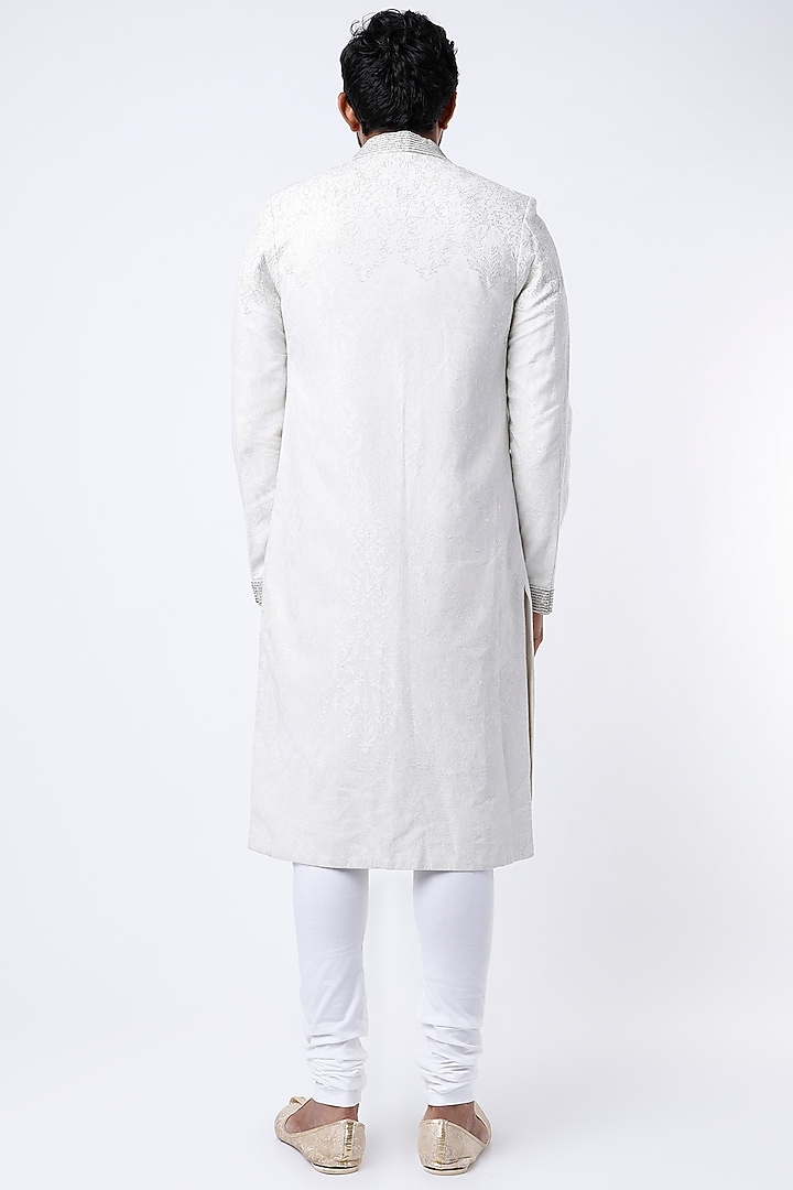 Silver Embroidered Groom Sherwani by Dev R Nil Men at Pernia's Pop Up Shop