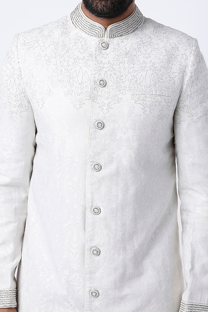 Silver Embroidered Groom Sherwani by Dev R Nil Men at Pernia's Pop Up Shop