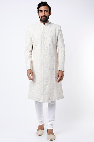 Off-White Embroidered Sherwani by Dev R Nil Men