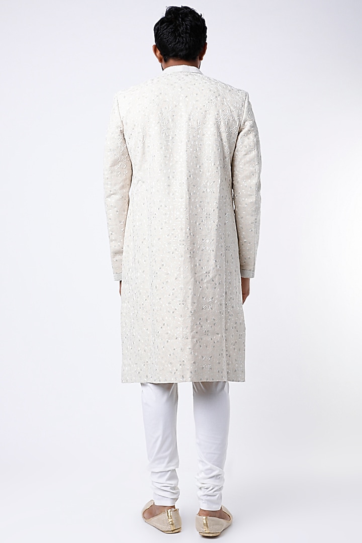 Off-White Embroidered Groom Sherwani by Dev R Nil Men at Pernia's Pop Up Shop