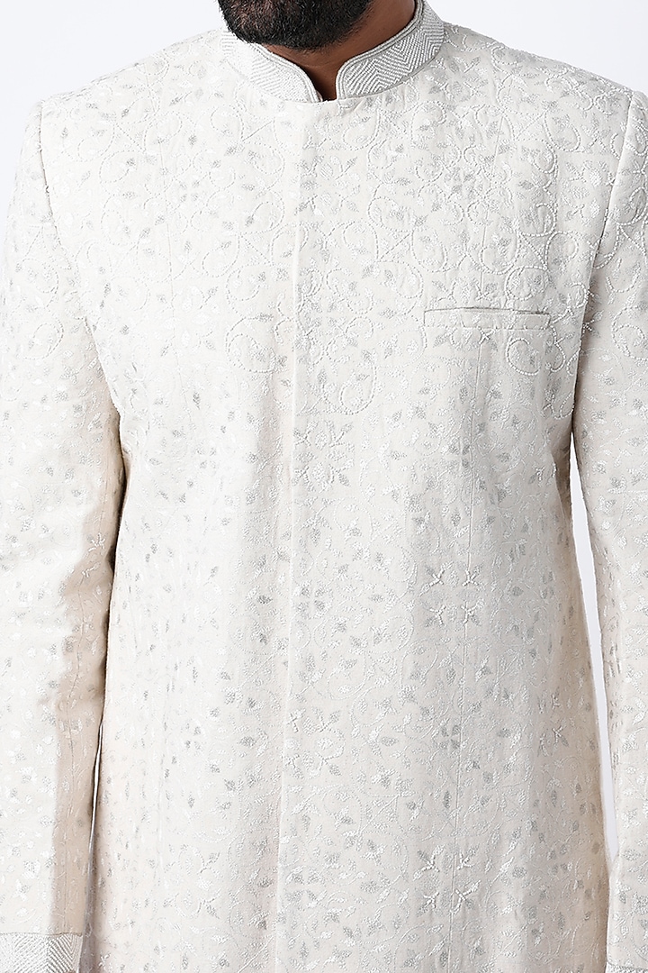 Off-White Embroidered Groom Sherwani by Dev R Nil Men at Pernia's Pop Up Shop