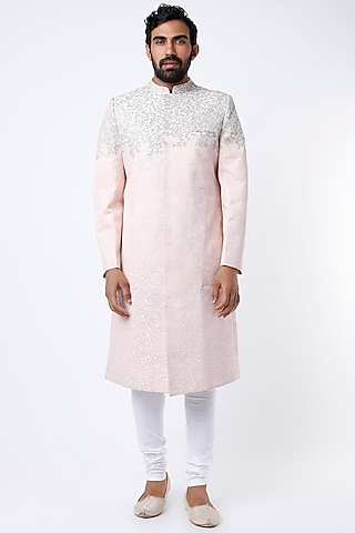 Blush Pink Floral Embroidered Sherwani by Dev R Nil Men
