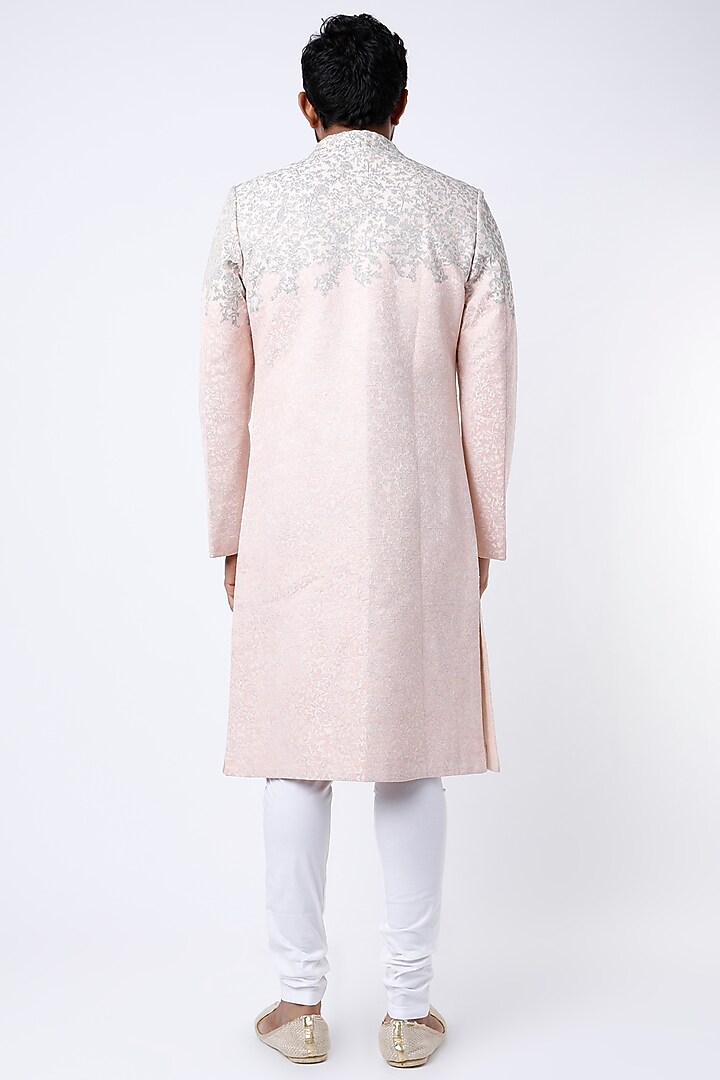 Blush Pink Floral Embroidered Groom Sherwani by Dev R Nil Men at Pernia's Pop Up Shop