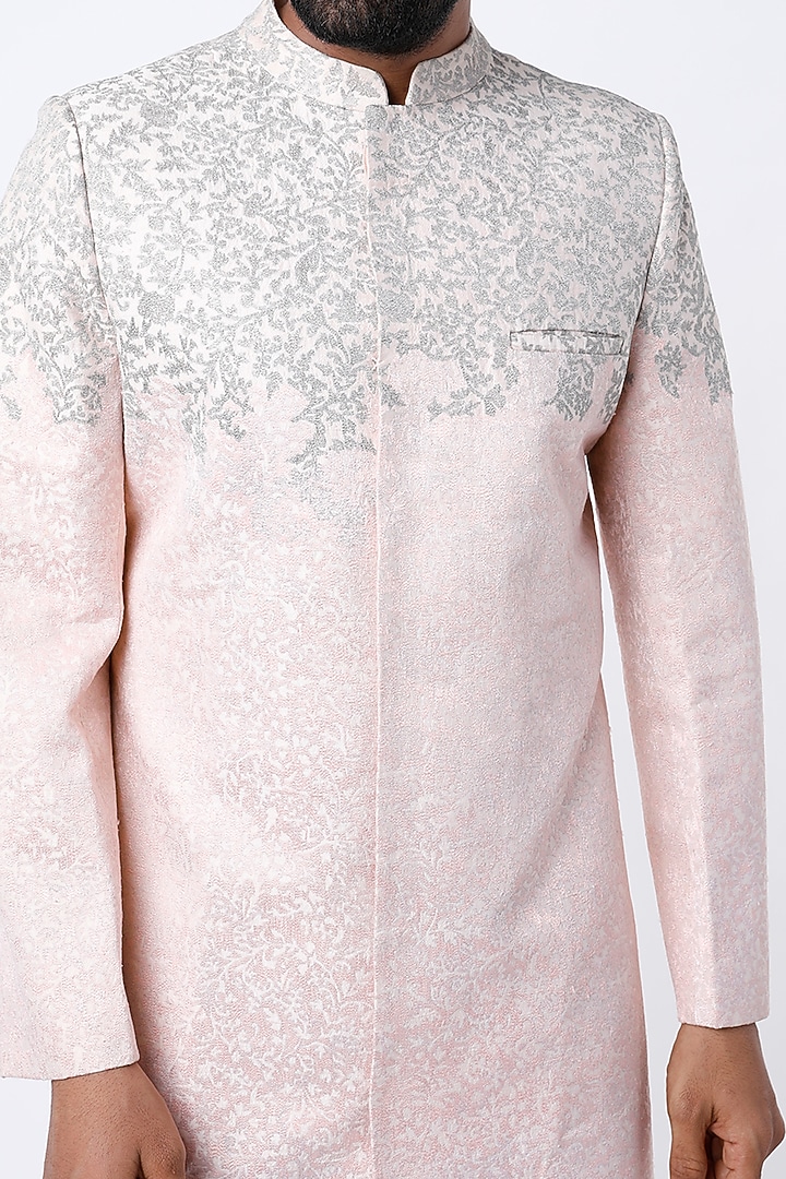 Blush Pink Floral Embroidered Groom Sherwani by Dev R Nil Men at Pernia's Pop Up Shop