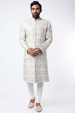 Beige Embroidered Sherwani by Dev R Nil Men
