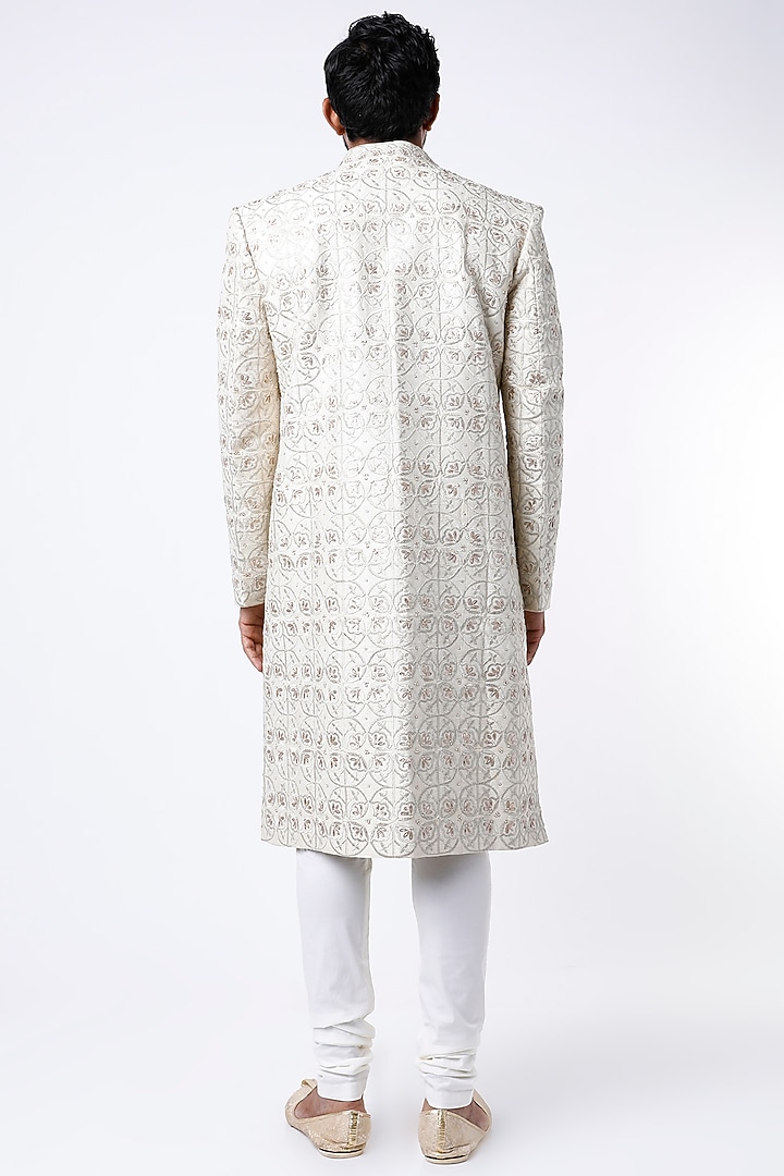 Beige Embroidered Groom Sherwani by Dev R Nil Men at Pernia's Pop Up Shop