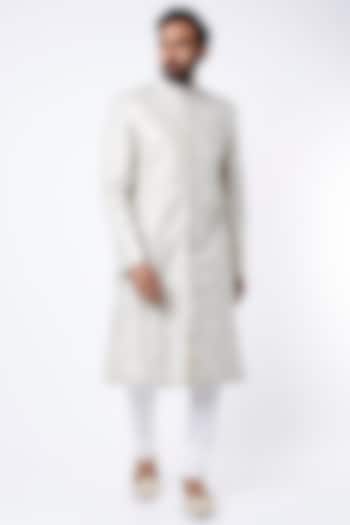 Off-White Dupion Silk Sherwani by Dev R Nil Men