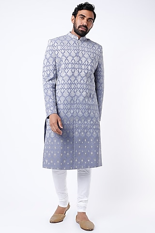 Grey Aari Embroidered Sherwani by Dev R Nil Men