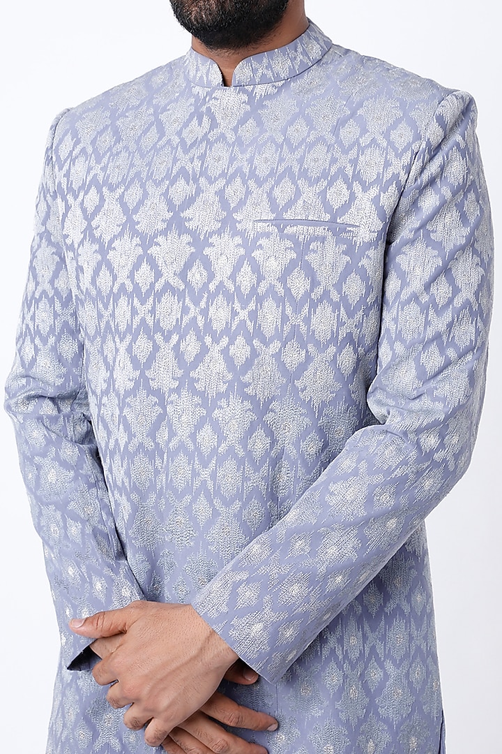 Grey Aari Embroidered Groom Sherwani by Dev R Nil Men at Pernia's Pop Up Shop