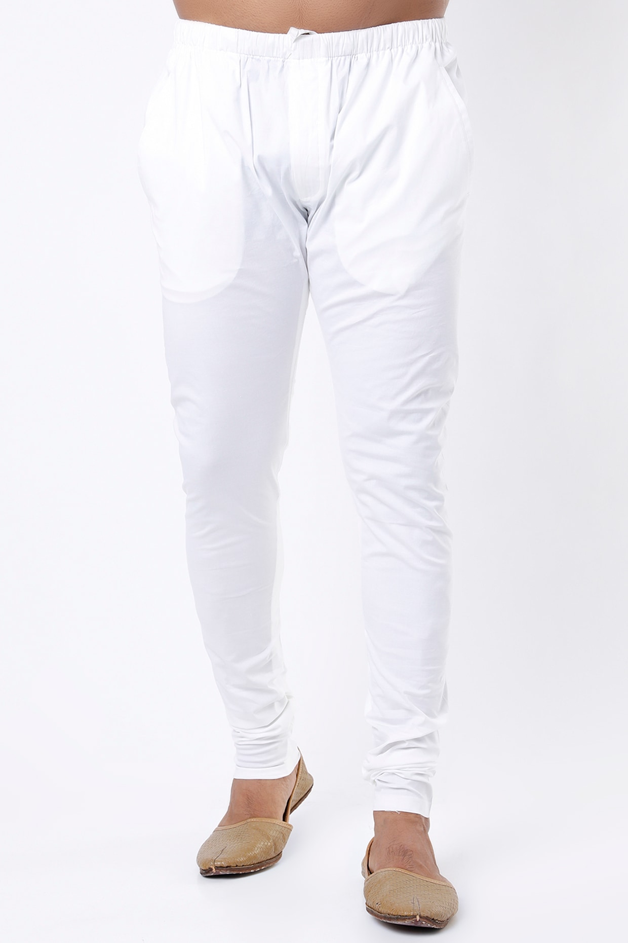 White Churidar Pants In Cotton Satin 