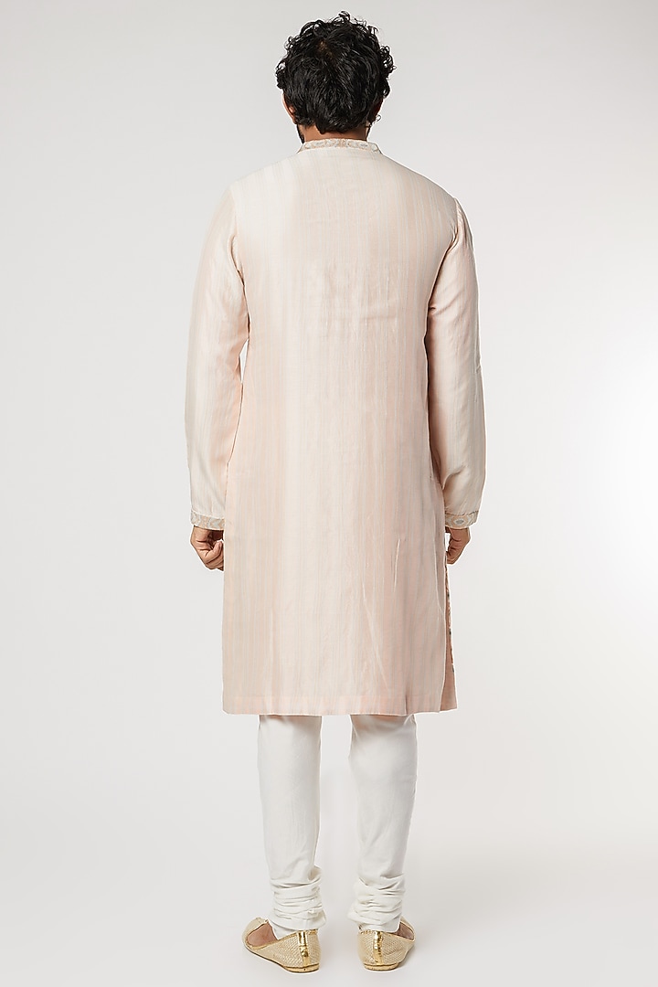 Peach Pink Floral Embroidered Kurta by Dev R Nil Men at Pernia's Pop Up Shop